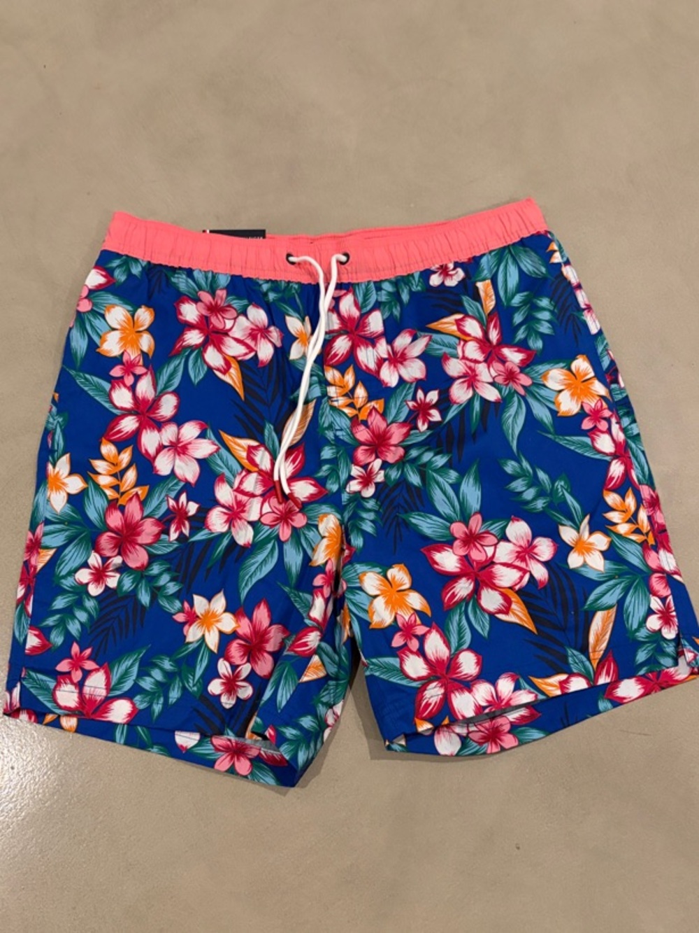 Tommy Hilfiger Blue Floral Swim Trunks with Pink Waistband